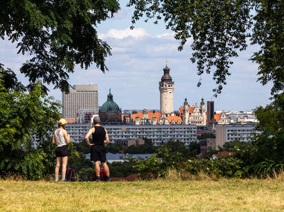 view of Leipzig skyline in Saxony, Germany