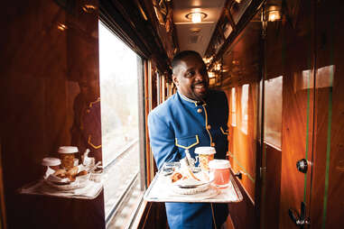 train porter offering amenities