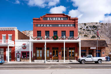 facade of the eureka opera house which is on us highway 50 in nevada