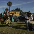 Prescylia Mae dancing at the historic Reedy Chapel after the Juneteenth Emancipation March in Galveston, Texas. 