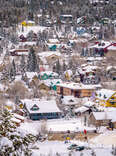 aerial shot of downtown breckenridge colorado in winter